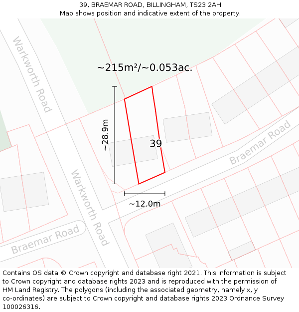 39, BRAEMAR ROAD, BILLINGHAM, TS23 2AH: Plot and title map