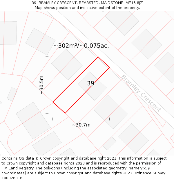 39, BRAMLEY CRESCENT, BEARSTED, MAIDSTONE, ME15 8JZ: Plot and title map