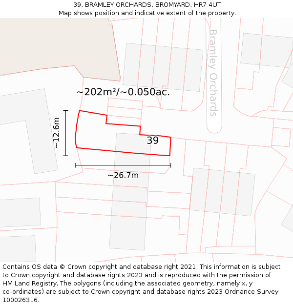 39, BRAMLEY ORCHARDS, BROMYARD, HR7 4UT: Plot and title map