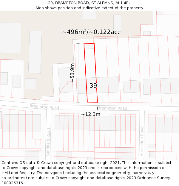 39, BRAMPTON ROAD, ST ALBANS, AL1 4PU: Plot and title map