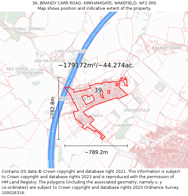 39, BRANDY CARR ROAD, KIRKHAMGATE, WAKEFIELD, WF2 0RS: Plot and title map