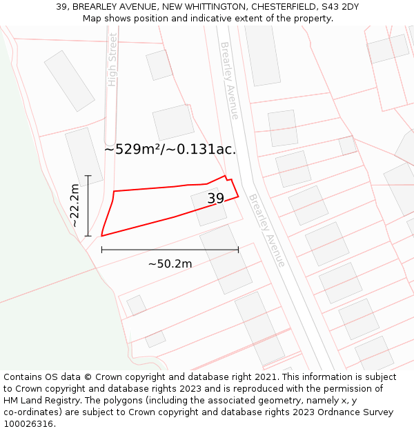 39, BREARLEY AVENUE, NEW WHITTINGTON, CHESTERFIELD, S43 2DY: Plot and title map