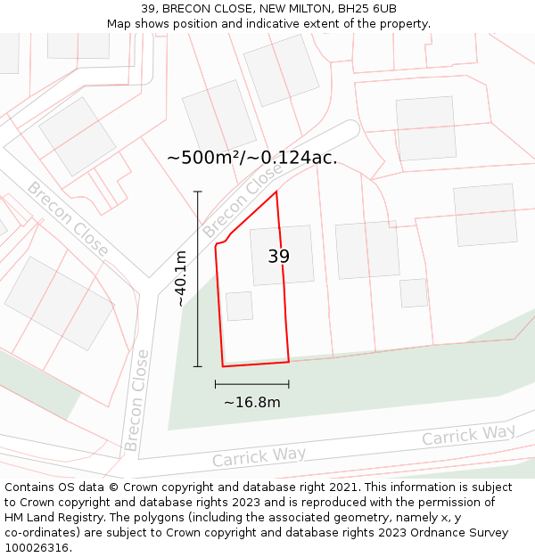 39, BRECON CLOSE, NEW MILTON, BH25 6UB: Plot and title map