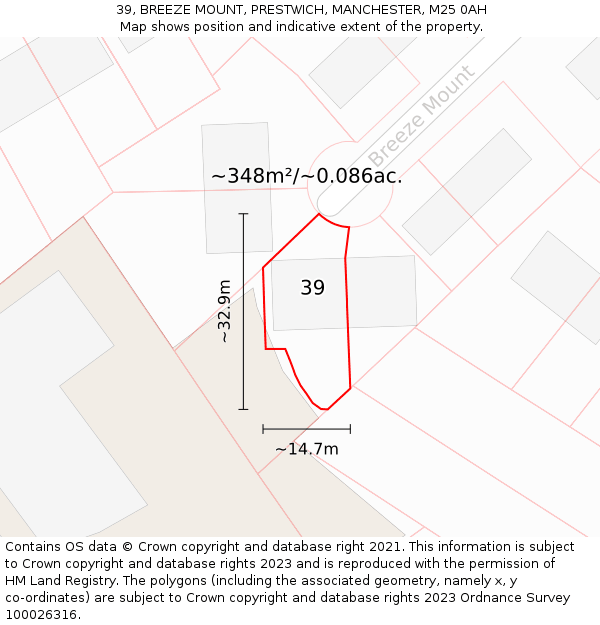 39, BREEZE MOUNT, PRESTWICH, MANCHESTER, M25 0AH: Plot and title map