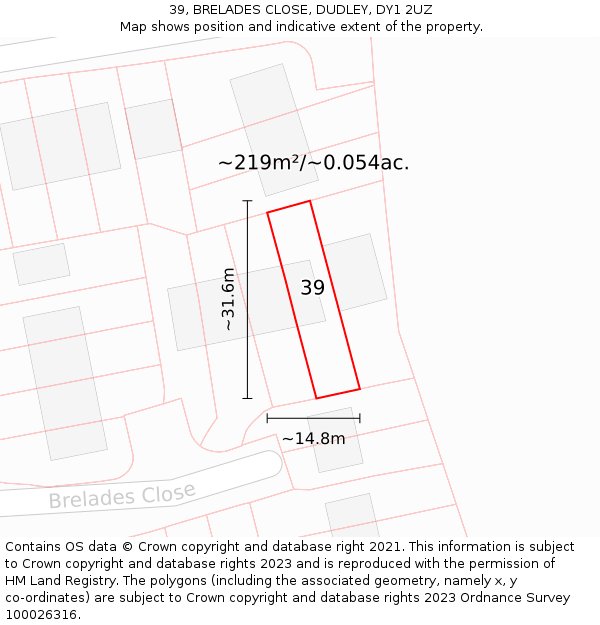 39, BRELADES CLOSE, DUDLEY, DY1 2UZ: Plot and title map