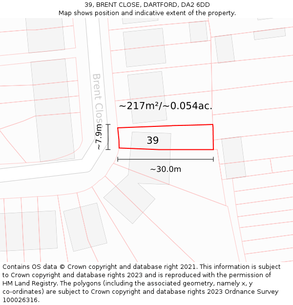 39, BRENT CLOSE, DARTFORD, DA2 6DD: Plot and title map