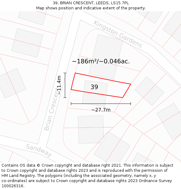 39, BRIAN CRESCENT, LEEDS, LS15 7PL: Plot and title map