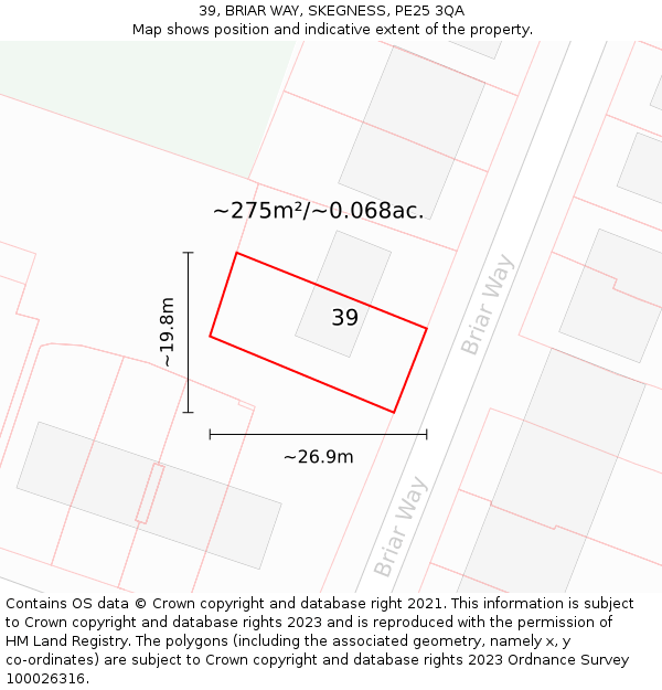 39, BRIAR WAY, SKEGNESS, PE25 3QA: Plot and title map