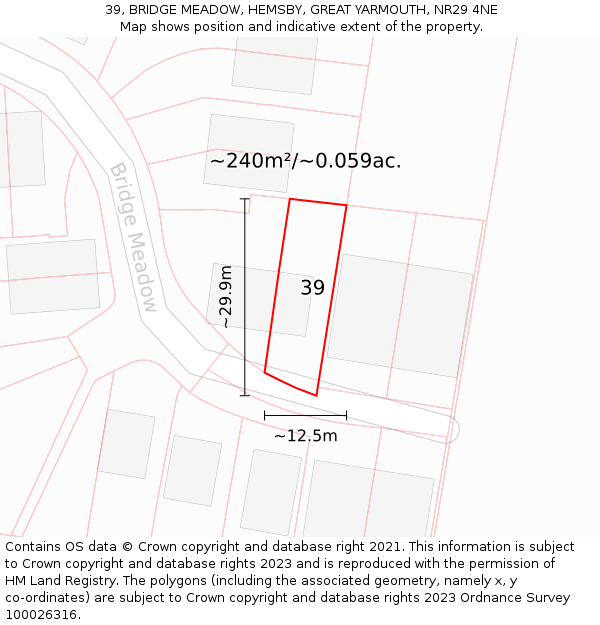 39, BRIDGE MEADOW, HEMSBY, GREAT YARMOUTH, NR29 4NE: Plot and title map