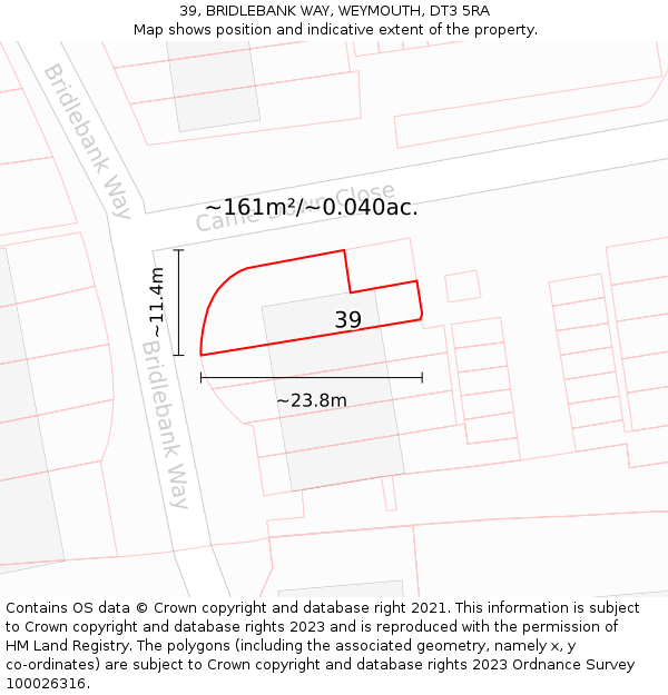 39, BRIDLEBANK WAY, WEYMOUTH, DT3 5RA: Plot and title map