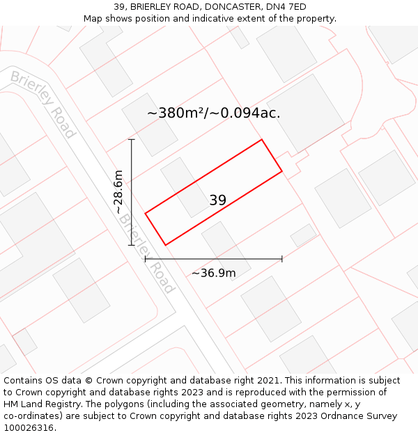 39, BRIERLEY ROAD, DONCASTER, DN4 7ED: Plot and title map