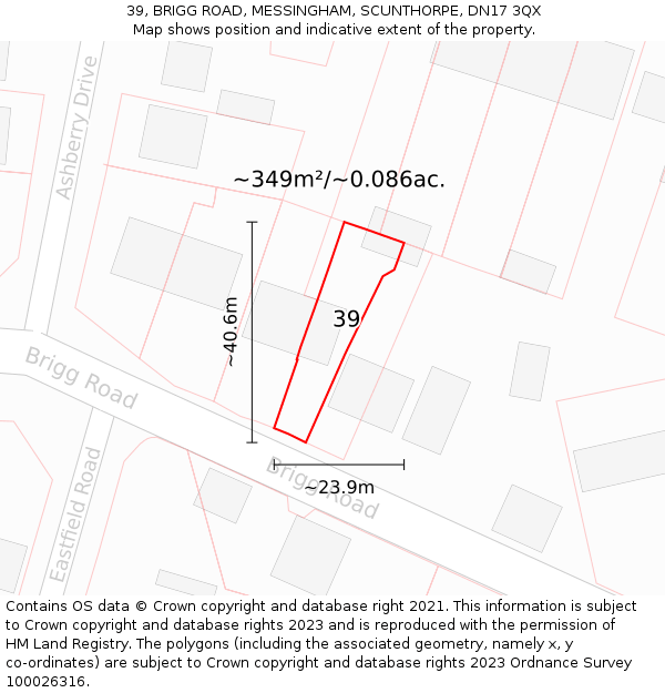 39, BRIGG ROAD, MESSINGHAM, SCUNTHORPE, DN17 3QX: Plot and title map