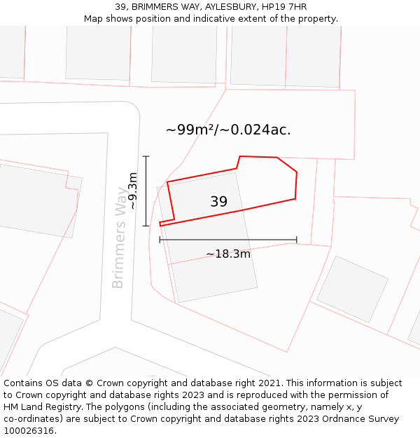 39, BRIMMERS WAY, AYLESBURY, HP19 7HR: Plot and title map