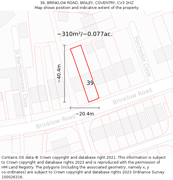 39, BRINKLOW ROAD, BINLEY, COVENTRY, CV3 2HZ: Plot and title map