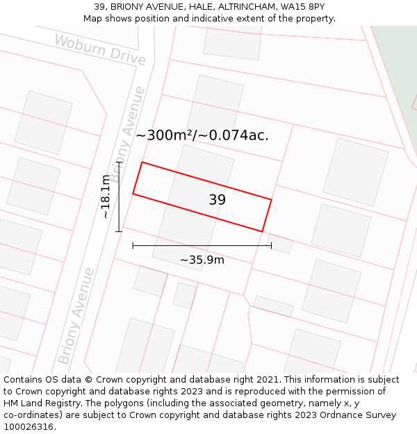 39, BRIONY AVENUE, HALE, ALTRINCHAM, WA15 8PY: Plot and title map