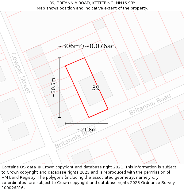 39, BRITANNIA ROAD, KETTERING, NN16 9RY: Plot and title map
