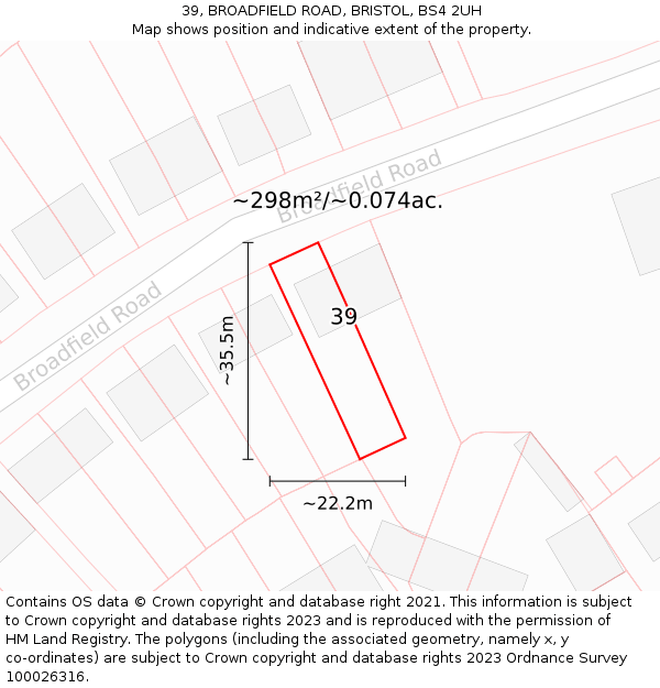 39, BROADFIELD ROAD, BRISTOL, BS4 2UH: Plot and title map
