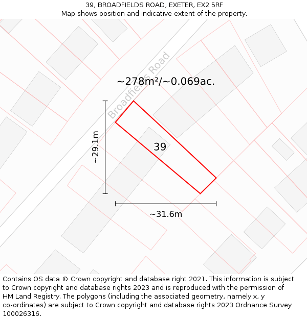 39, BROADFIELDS ROAD, EXETER, EX2 5RF: Plot and title map