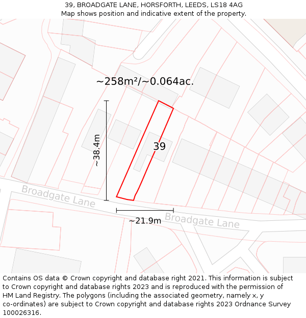 39, BROADGATE LANE, HORSFORTH, LEEDS, LS18 4AG: Plot and title map