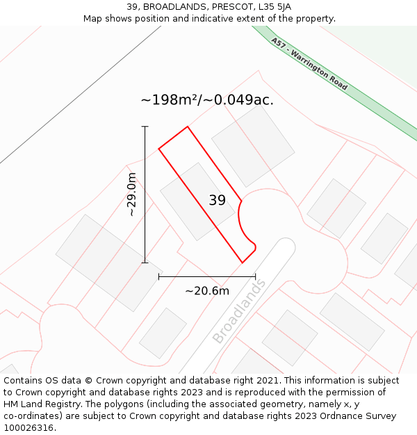 39, BROADLANDS, PRESCOT, L35 5JA: Plot and title map