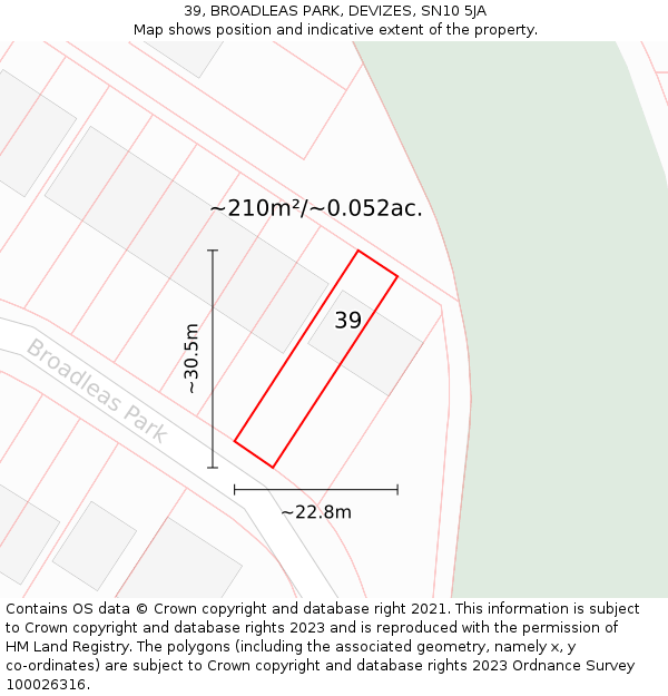 39, BROADLEAS PARK, DEVIZES, SN10 5JA: Plot and title map