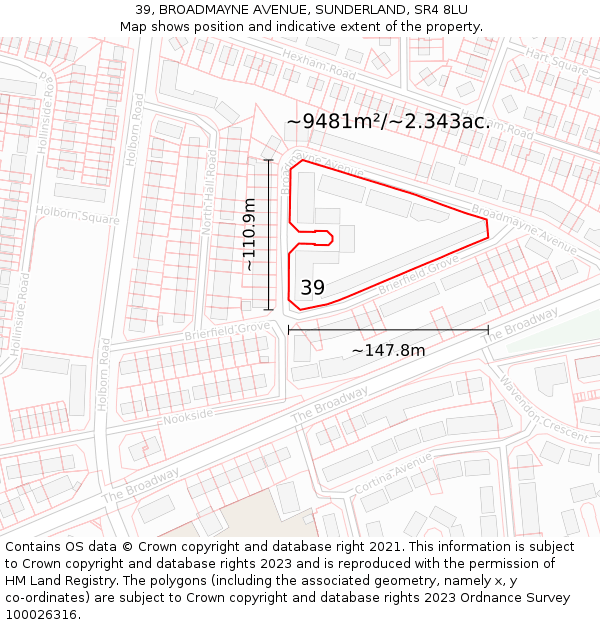 39, BROADMAYNE AVENUE, SUNDERLAND, SR4 8LU: Plot and title map