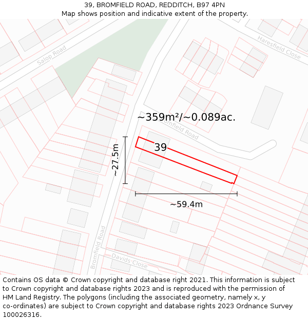 39, BROMFIELD ROAD, REDDITCH, B97 4PN: Plot and title map