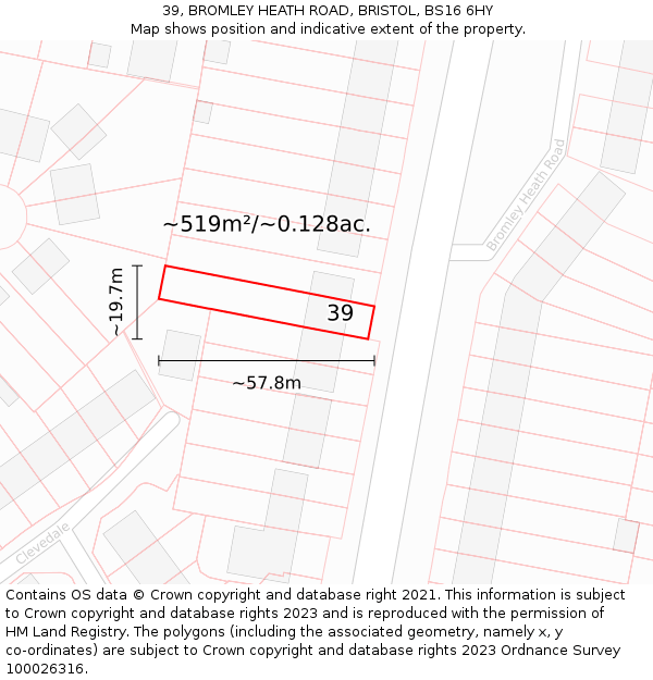 39, BROMLEY HEATH ROAD, BRISTOL, BS16 6HY: Plot and title map
