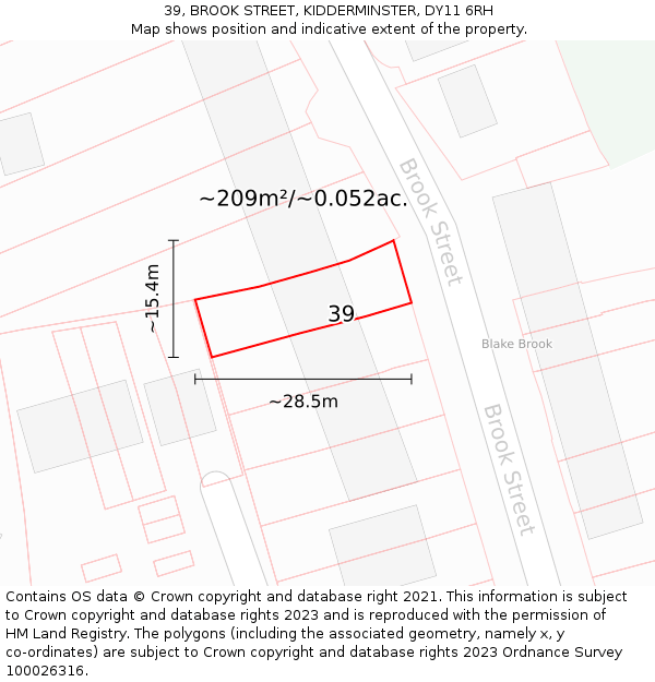 39, BROOK STREET, KIDDERMINSTER, DY11 6RH: Plot and title map