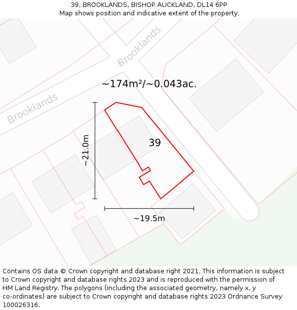 39, BROOKLANDS, BISHOP AUCKLAND, DL14 6PP: Plot and title map