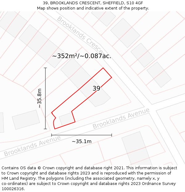 39, BROOKLANDS CRESCENT, SHEFFIELD, S10 4GF: Plot and title map