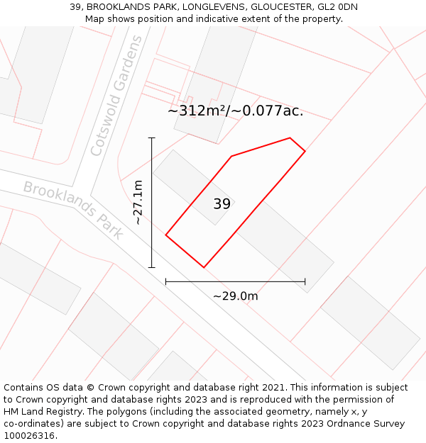 39, BROOKLANDS PARK, LONGLEVENS, GLOUCESTER, GL2 0DN: Plot and title map