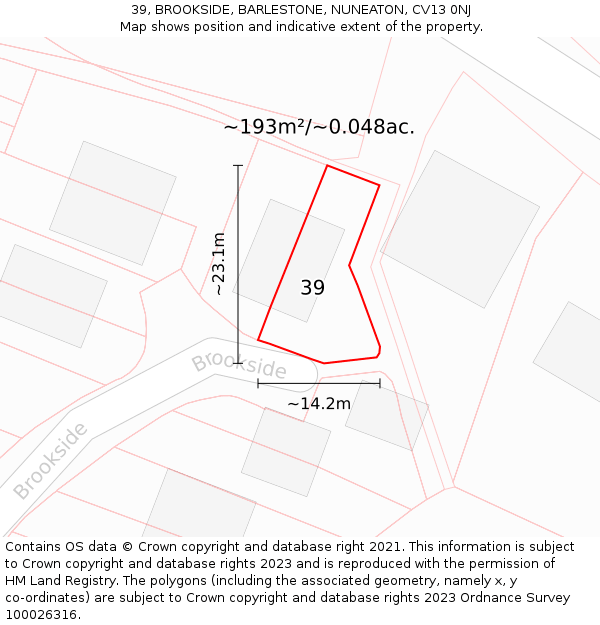 39, BROOKSIDE, BARLESTONE, NUNEATON, CV13 0NJ: Plot and title map