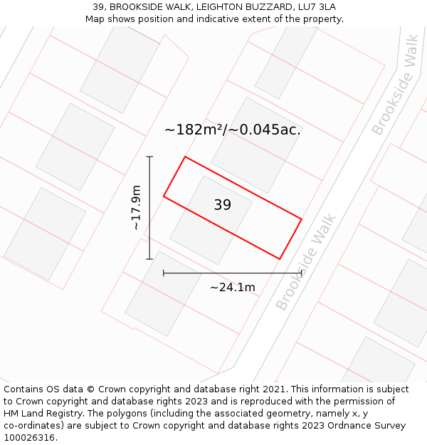 39, BROOKSIDE WALK, LEIGHTON BUZZARD, LU7 3LA: Plot and title map