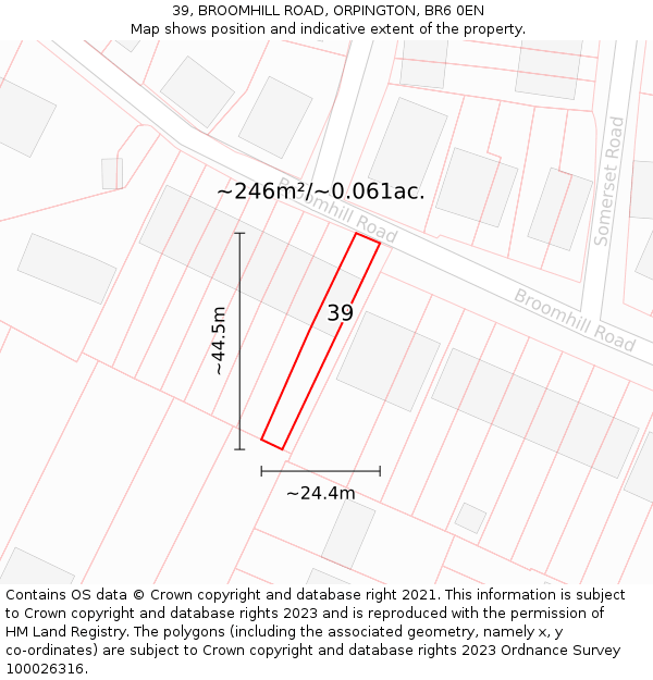 39, BROOMHILL ROAD, ORPINGTON, BR6 0EN: Plot and title map