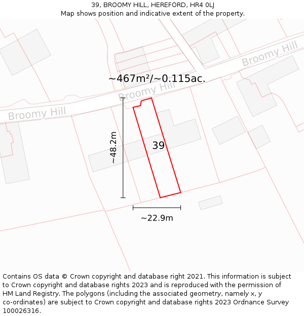 39, BROOMY HILL, HEREFORD, HR4 0LJ: Plot and title map