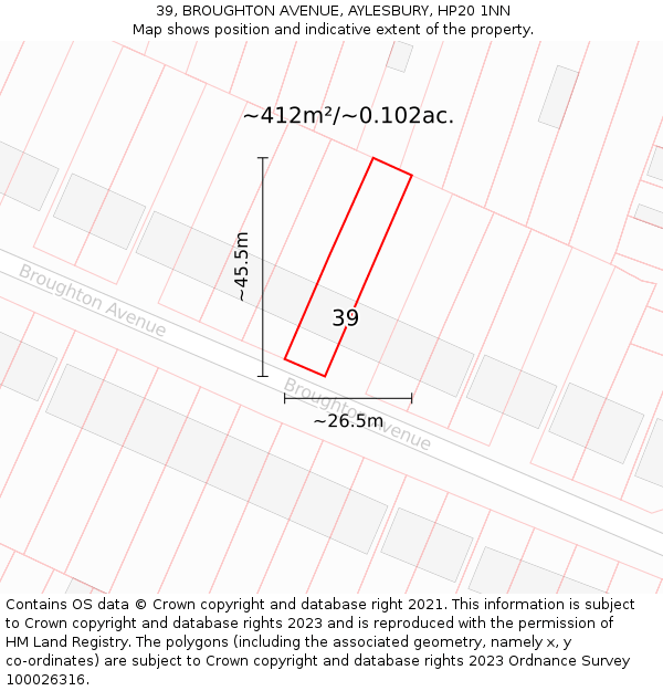 39, BROUGHTON AVENUE, AYLESBURY, HP20 1NN: Plot and title map