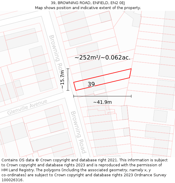 39, BROWNING ROAD, ENFIELD, EN2 0EJ: Plot and title map