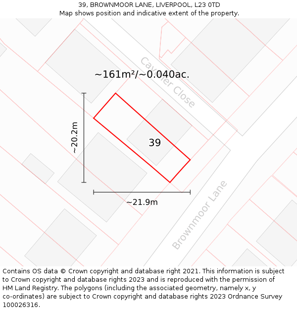 39, BROWNMOOR LANE, LIVERPOOL, L23 0TD: Plot and title map
