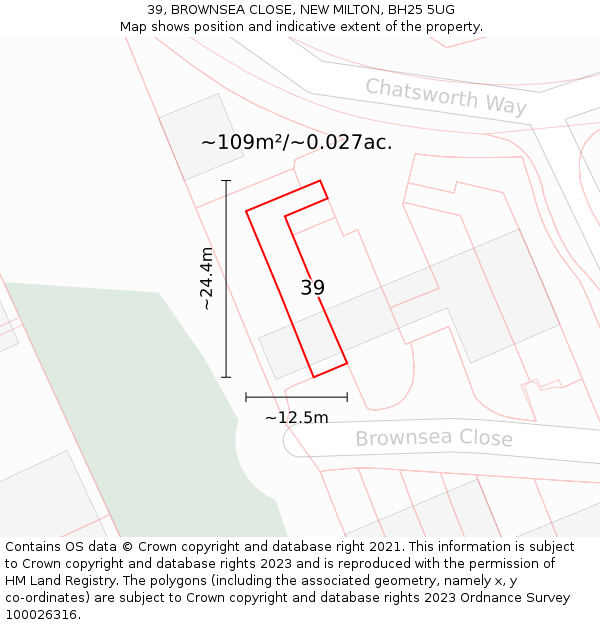 39, BROWNSEA CLOSE, NEW MILTON, BH25 5UG: Plot and title map