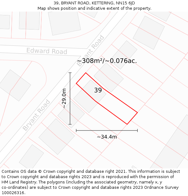 39, BRYANT ROAD, KETTERING, NN15 6JD: Plot and title map