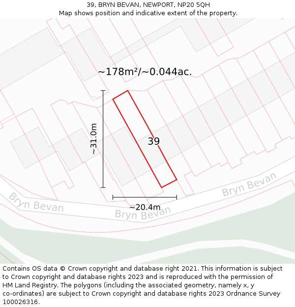 39, BRYN BEVAN, NEWPORT, NP20 5QH: Plot and title map