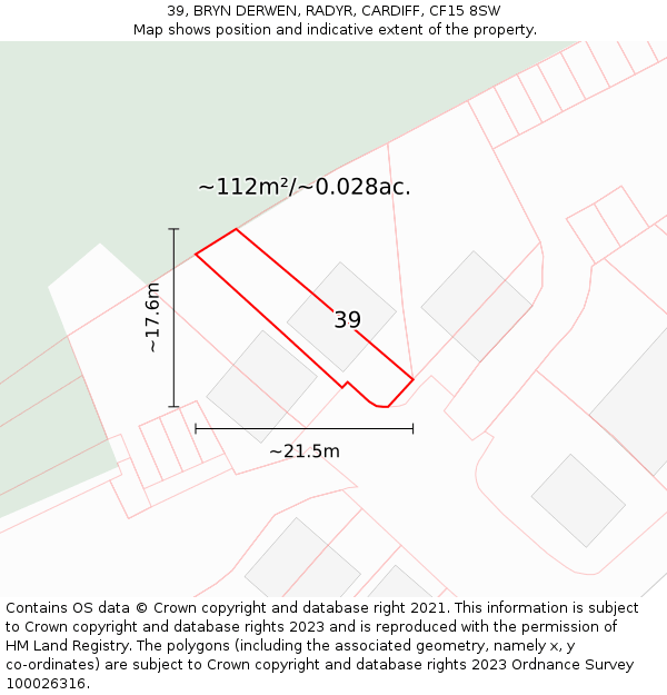 39, BRYN DERWEN, RADYR, CARDIFF, CF15 8SW: Plot and title map