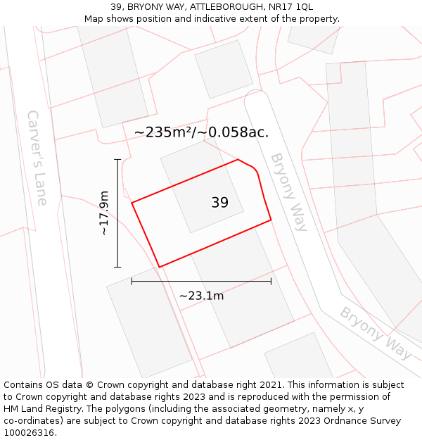 39, BRYONY WAY, ATTLEBOROUGH, NR17 1QL: Plot and title map