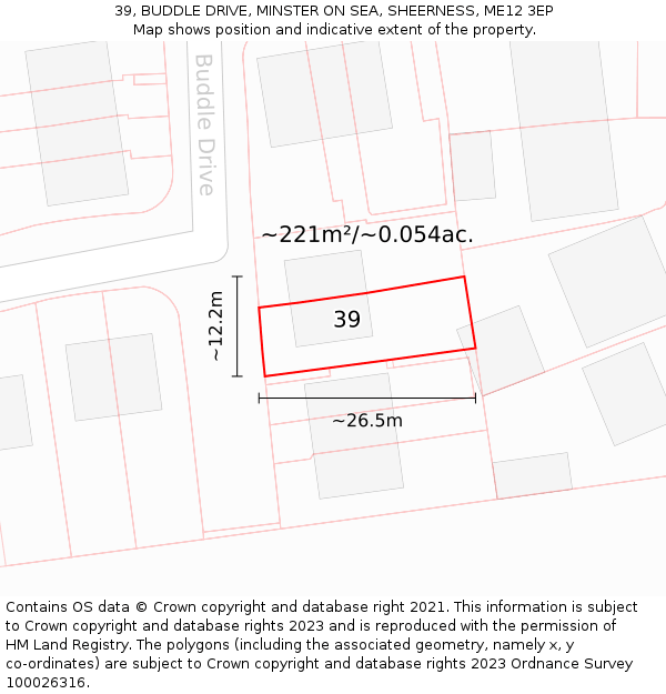 39, BUDDLE DRIVE, MINSTER ON SEA, SHEERNESS, ME12 3EP: Plot and title map