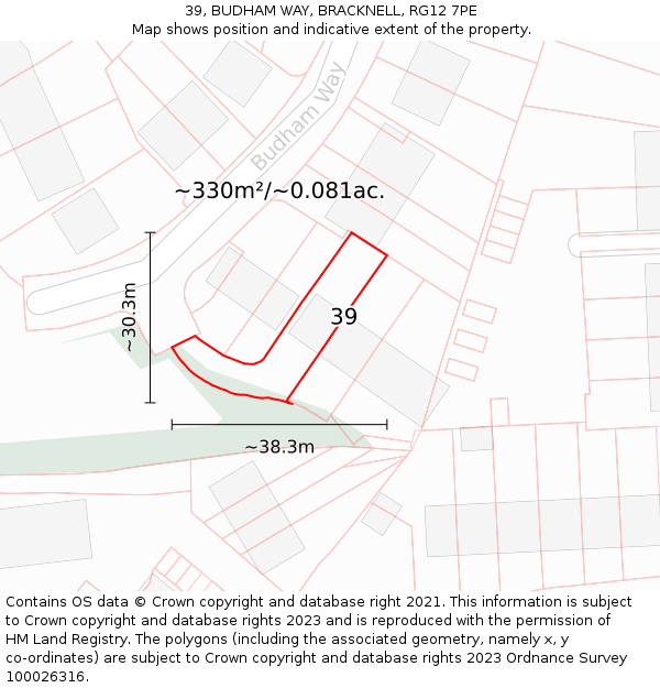 39, BUDHAM WAY, BRACKNELL, RG12 7PE: Plot and title map