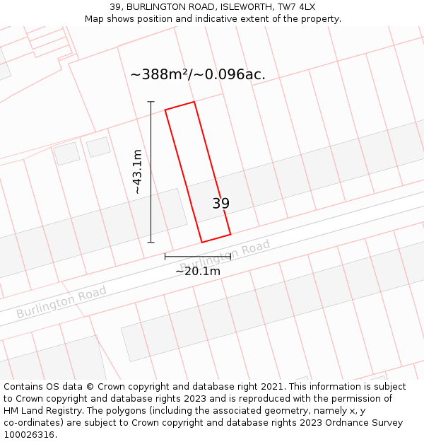 39, BURLINGTON ROAD, ISLEWORTH, TW7 4LX: Plot and title map