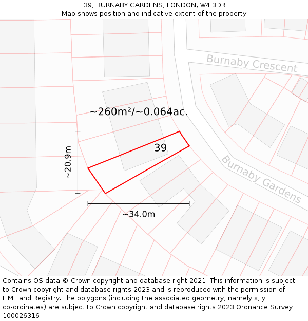 39, BURNABY GARDENS, LONDON, W4 3DR: Plot and title map
