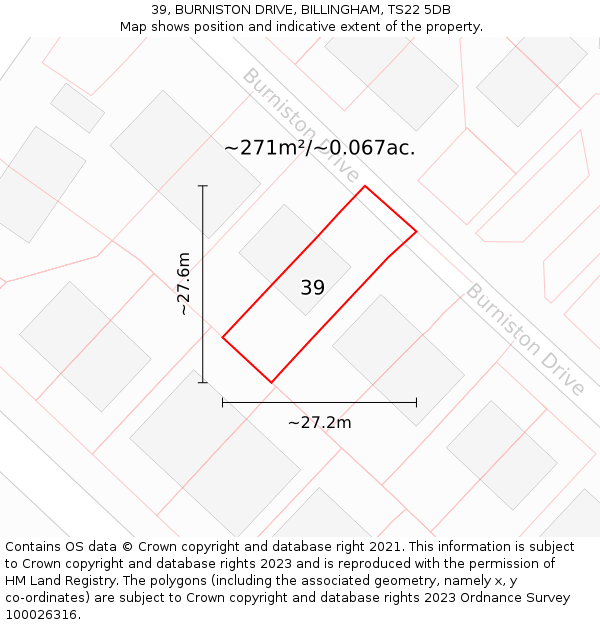 39, BURNISTON DRIVE, BILLINGHAM, TS22 5DB: Plot and title map