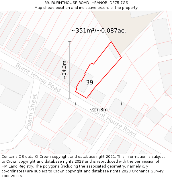 39, BURNTHOUSE ROAD, HEANOR, DE75 7GS: Plot and title map